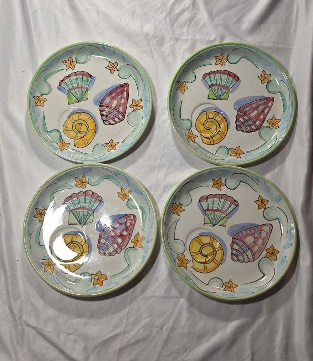 Bella Ceramica Delray Nautical Sea Shell 10.5 In Plates Set Of 4